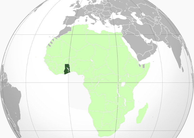 En verde oscuro, ubicación de Ghana.