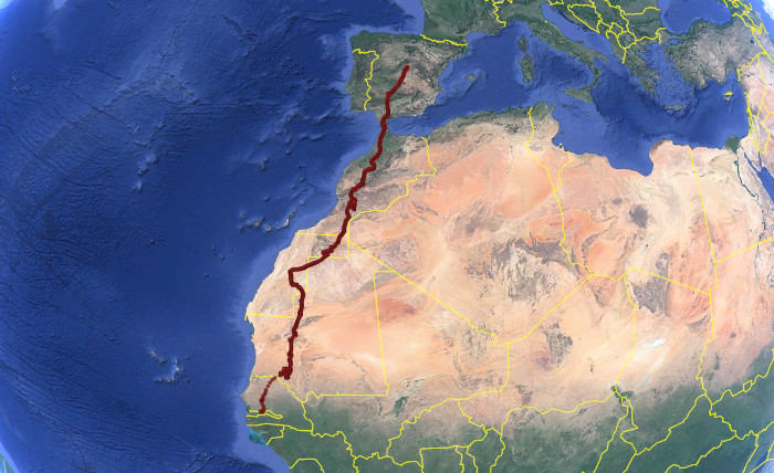 Ruta postnupcial de “Galán” en 2019, primer año en el que pudimos seguir su viaje a África.