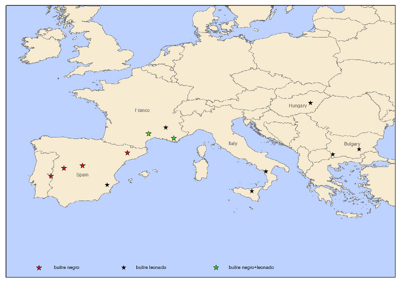 Mapa de las actuaciones del proyecto realizadas hasta 2011 en Europa (España, Portugal, Francia, Italia, Hungría y Bulgaria)