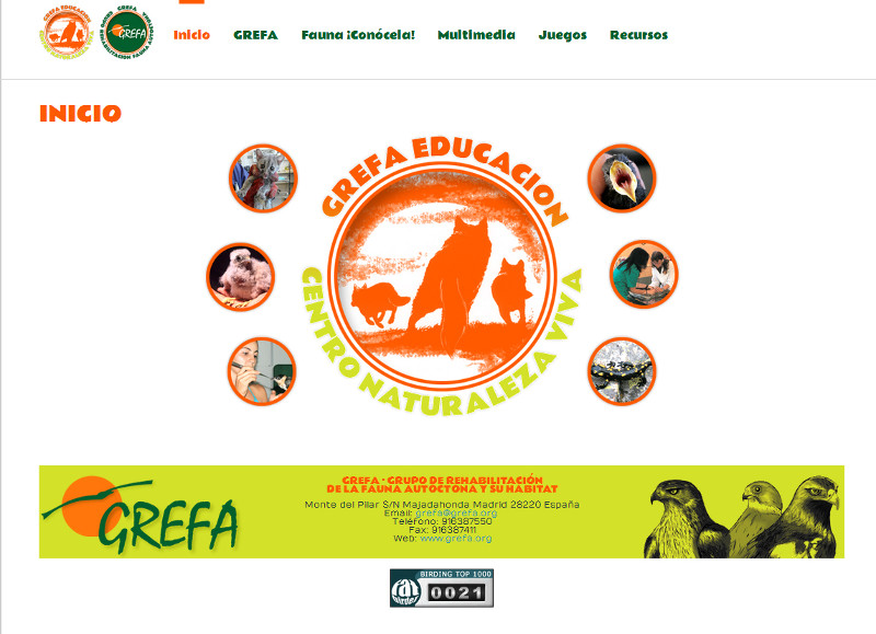 Página de inicio de la nueva web sobre educación ambiental de GREFA.