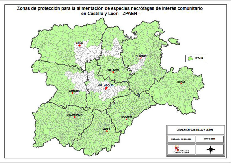 Zonas de protección para la alimentación de especies necrófagas de interés comunitario en Castilla y león - ZPAEN -