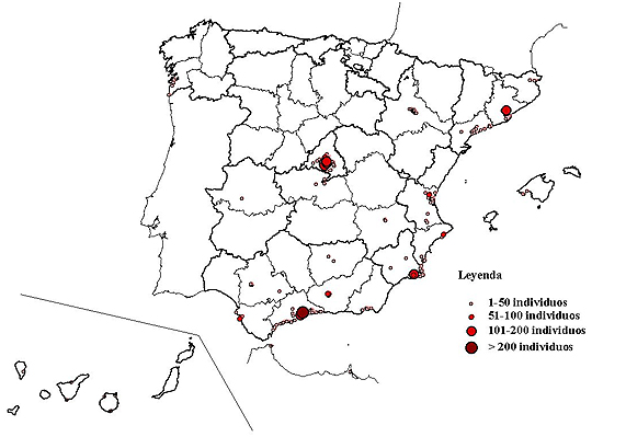 Distribución de la cotorra argentina en 2015. Fuente: SEO/BirdLife