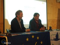 Ignacio Torres, subdirector de la Fundación Biodiversidad, y Ernesto Álvarez, presidente de GREFA, durante la presentación de AQUILA a-LIFE. Foto: Jorge Murillo.