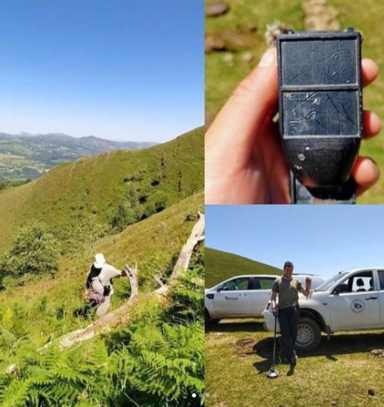 Mosaico de fotos que reflejan la recuperación del emisor GPS perdido por "Bermeja" en los Montes Obarenes, en la frontera entre Burgos y Vizcaya, a mediados del pasado junio.