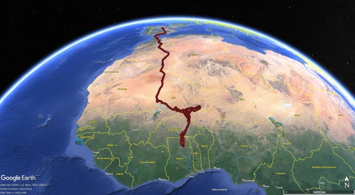 El viaje migratorio seguido por el águila calzada “León” le ha llevado hasta la frontera entre Ghana y Burkina Faso.