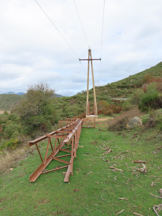 Sustitución de un apoyo peligroso para las aves por otro inocuo en el tendido de la Cordillera Cantábrica donde murió electrocutado el pigargo "Pindal" a principios de 2024.