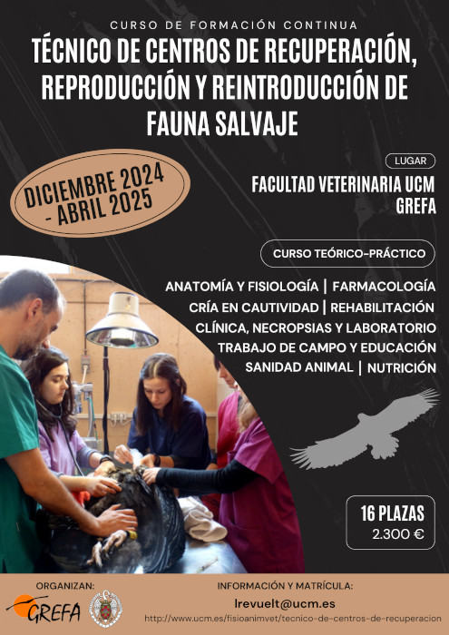 Cartel anunciador del curso organizado por la Facultad de Veterinaria de la UCM y GREFA.