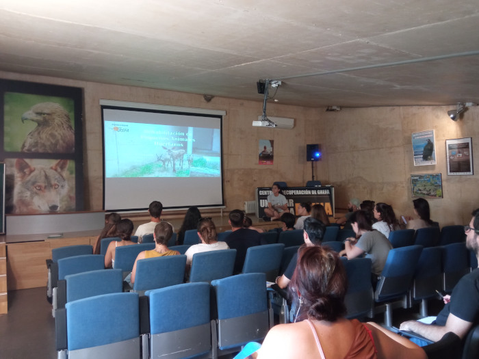 Charla del Departamento de Huérfanos en el auditorio de GREFA durante la última edición del curso.